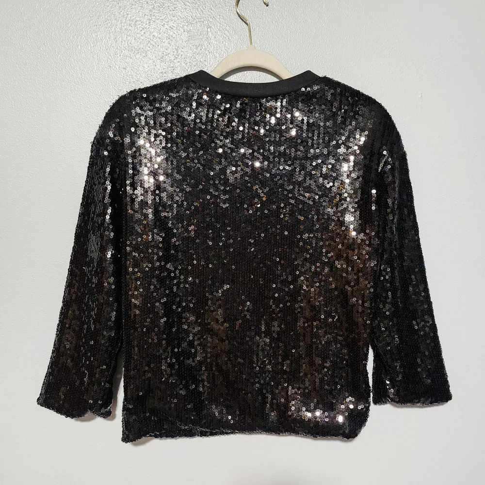 BKE Jacket Womens Medium Black Sequins Zip Front Party Holiday Glam Edgy NWT - Picture 6 of 11